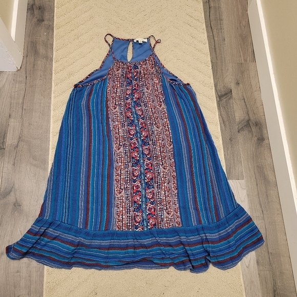 114. Monteau Blue Stripe Geometric Mini Dress - Picture 5 of 6